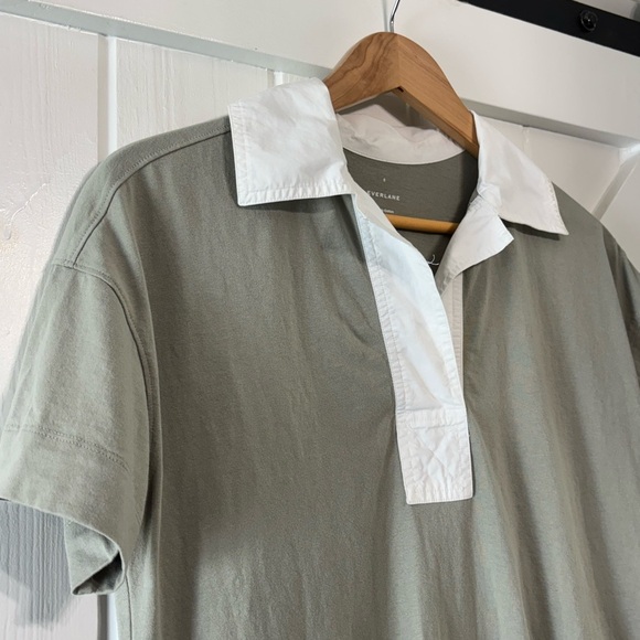 Everlane Organic Cotton Olive Green Polo Shirtdress with White Collar Size Small - Picture 4 of 11